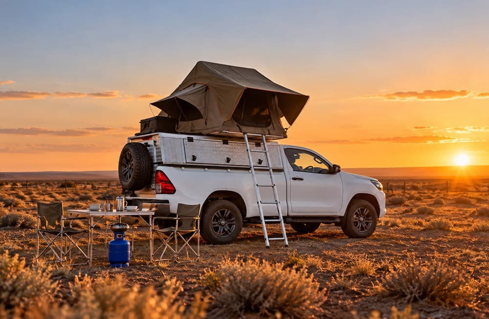Rooftop tent and awning set up
